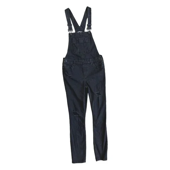Blue Spice Black Distressed Denim Overalls with Rips and Holes //Junior Size 9 - Picture 2 of 9